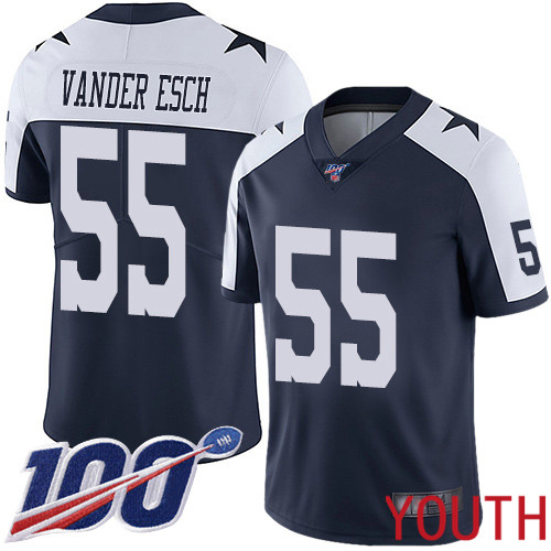 Youth Dallas Cowboys Limited Navy Blue Leighton Vander Esch Alternate #55 100th Season Vapor Untouchable Throwback NFL Jersey